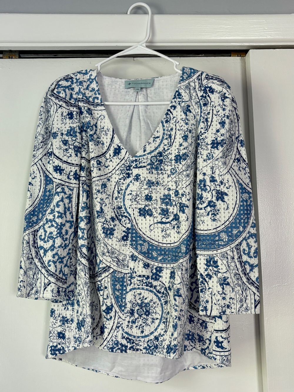Tuckernuck Blue and White Paisley V-Neck Tunic